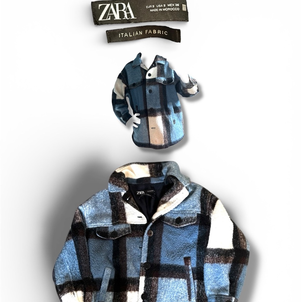 Zara Blue and Black Checkered Jacket